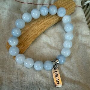 Handmade Aquamarine Pale Blue Beaded Bracelet with DREAM Tag